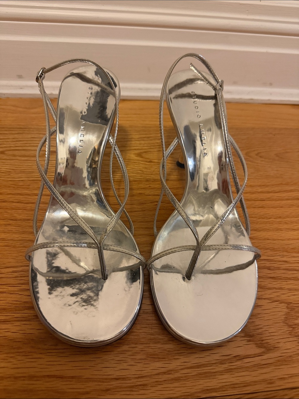 Silver Strappy Slingback Heels